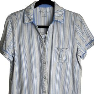 Nautica Womens Medium Pajama Set Soft Nautical Striped Blue Coastal